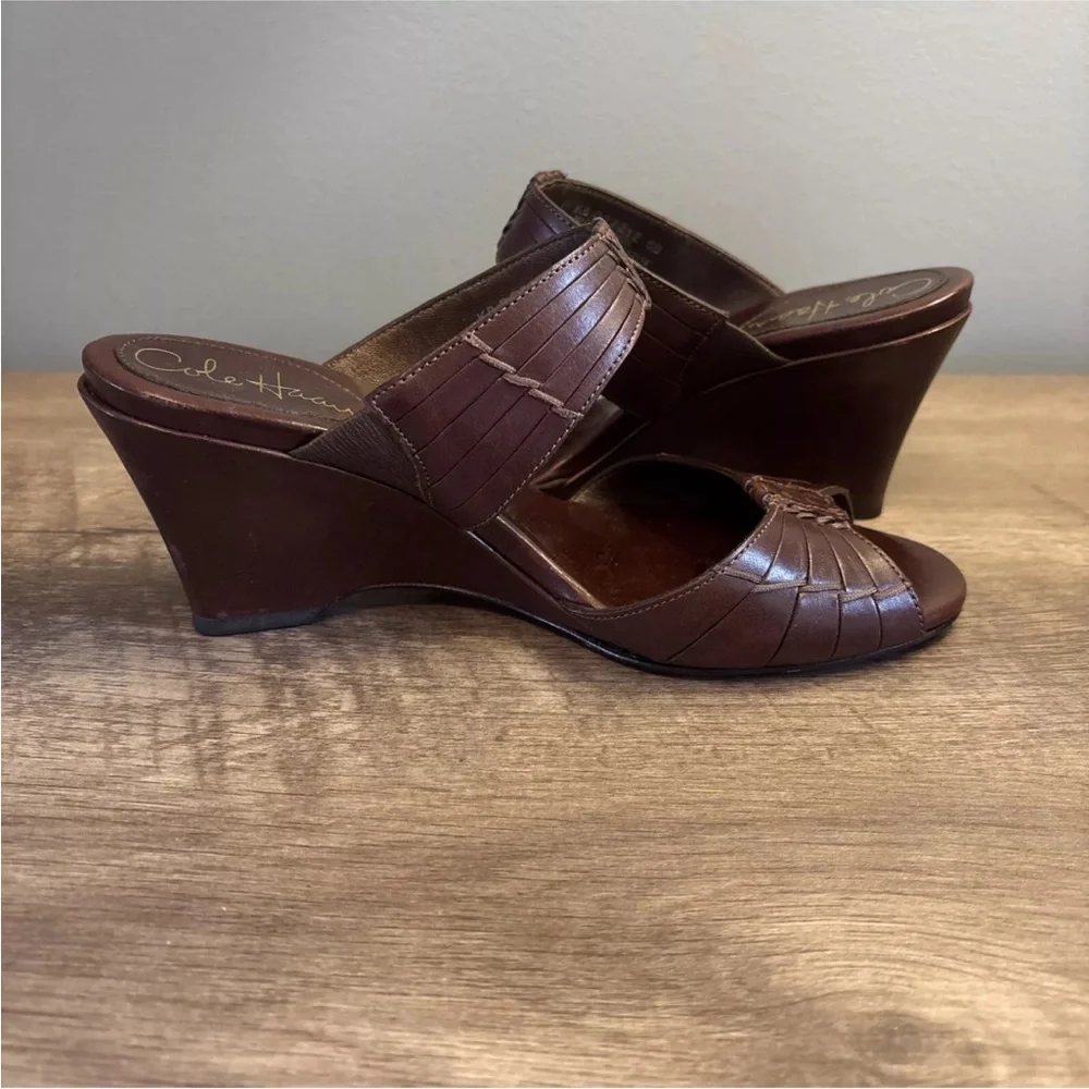 Cole Haan Air Huarache Slide Wedge Sandal Womens Size 6B Slip On Leather Carob